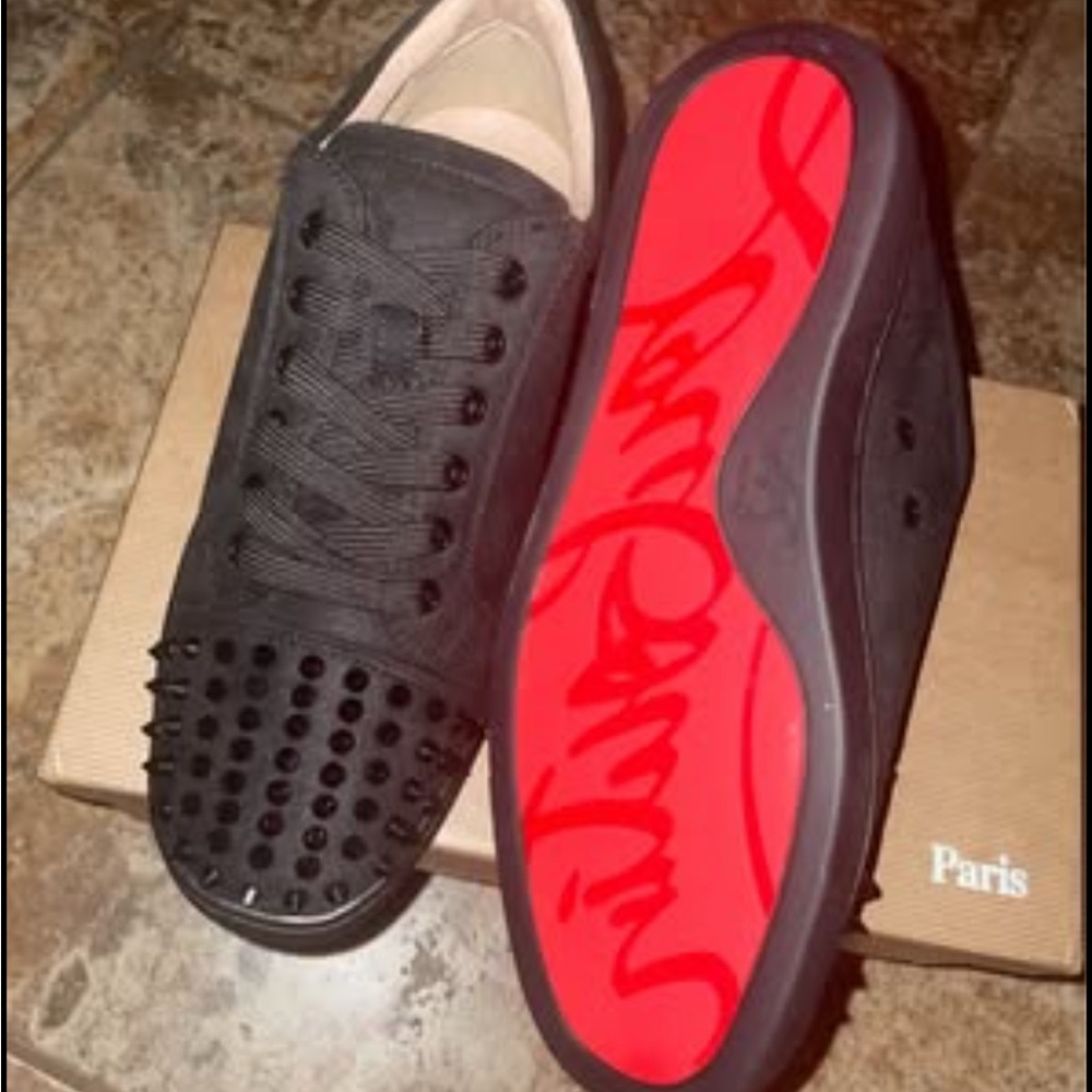 Christian Louboutin Black Spiked Sneakers with Red Soles